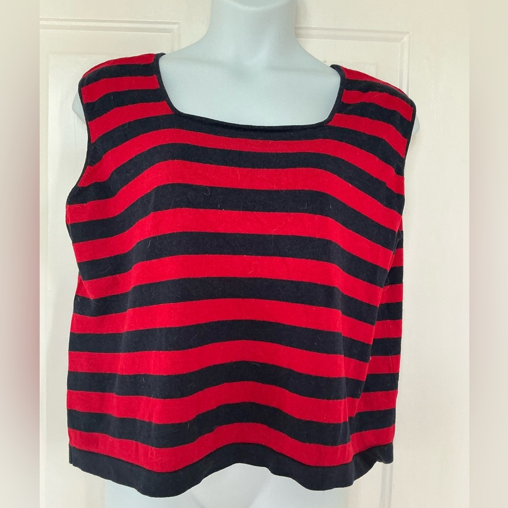 Dialogue Linen Blend Red and Blue Striped Sleeveless Tank Top 3X